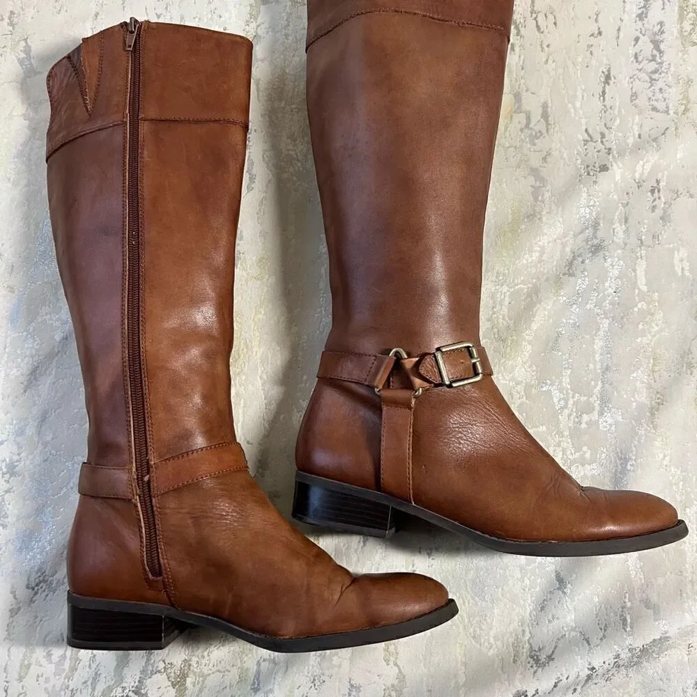 INC International Concepts British tan Leather Riding Boots